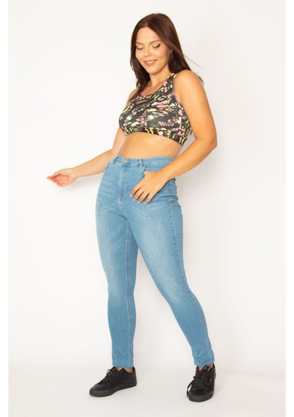 Kadın Mavi Yüksek Bel Likralı 5 Cep Kot Pantolon 65N34349 fiyatları