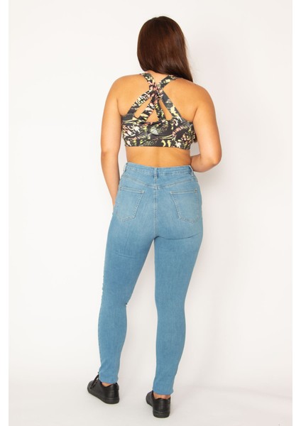 Kadın Mavi Yüksek Bel Likralı 5 Cep Kot Pantolon 65N34349 modelleri