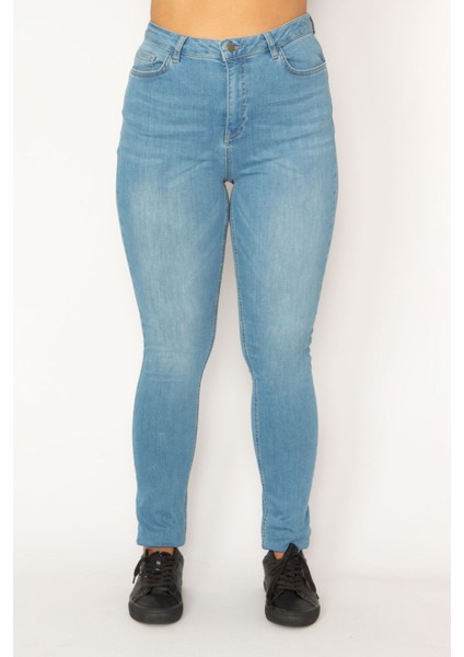 Kadın Mavi Yüksek Bel Likralı 5 Cep Kot Pantolon 65N34349 fırsatları