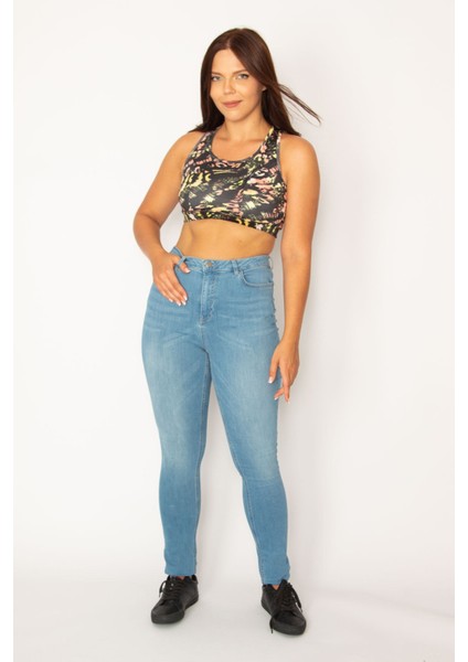 Kadın Mavi Yüksek Bel Likralı 5 Cep Kot Pantolon 65N34349 indirimleri