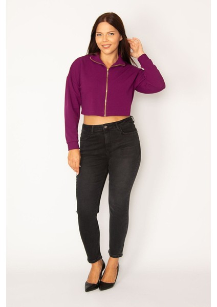 Kadın Antrasit Likraklı 5 Cep Kot Pantolon 65N34335