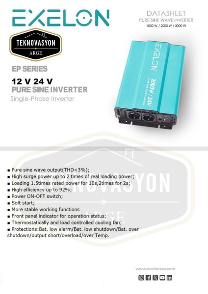 Teknovasyon Arge Teknovayon Arge Exelon 24 V 2000W Tam Sin Inverter fiyatları