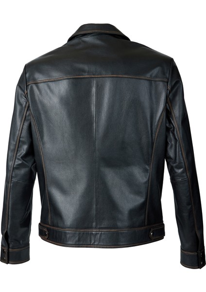 Fontana Erkek Slimfit Hakiki Deri Mont Siyah/taba