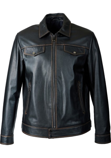 Fontana Erkek Slimfit Hakiki Deri Mont Siyah/taba fiyatları