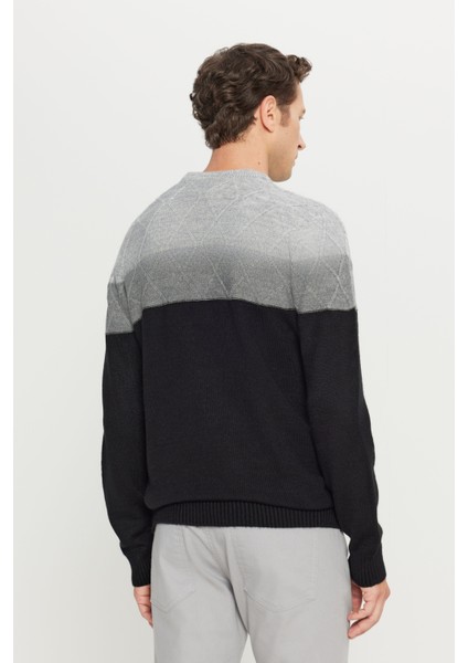 Erkek Gri-siyah Standart Fit Normal Kesim Bisiklet Yaka Colorblock Desenli Triko Kazak indirimleri