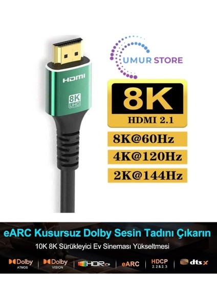 10K 8k HDMI Kablo Fiber Premium Tv Gaming Playstation Xbox Uydu V2.1 fiyatları
