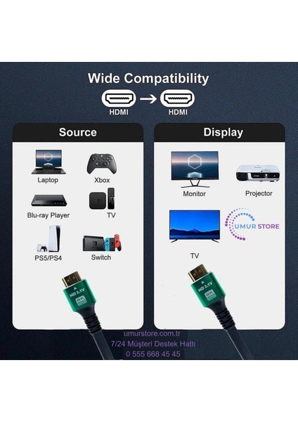 10K 8k HDMI Kablo Fiber Premium Tv Gaming Playstation Xbox Uydu V2.1 modelleri
