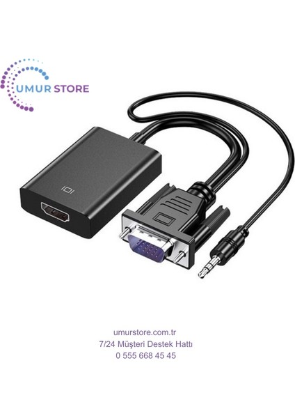 VGA To HDMI Dönüştürücü Çevirici Kablo Adaptör Görüntü Ses Destekli