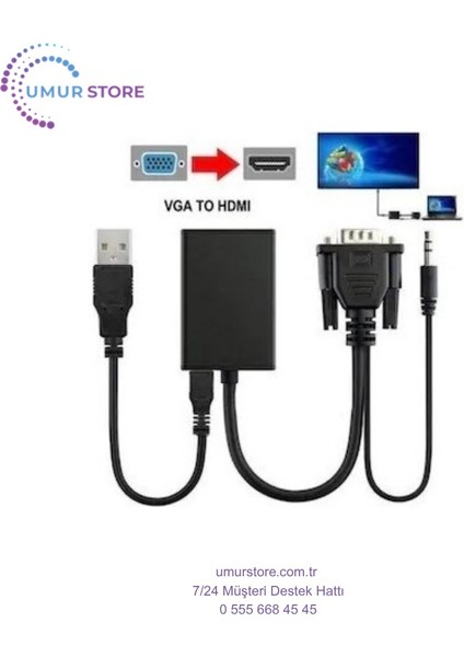VGA To HDMI Dönüştürücü Çevirici Kablo Adaptör Görüntü Ses Destekli fiyatları