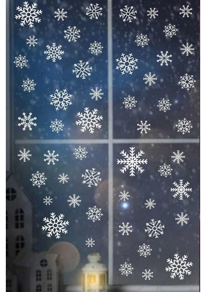 Kar Taneleri Sticker Seti - Tüm Yüzeylere Uygun Yeni Yıl Kış Temalı Kar Taneleri Yılbaşı Sticker