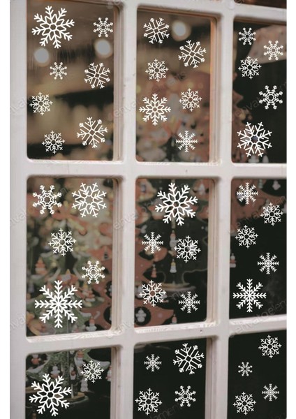 Kar Taneleri Sticker Seti - Tüm Yüzeylere Uygun Yeni Yıl Kış Temalı Kar Taneleri Yılbaşı Sticker