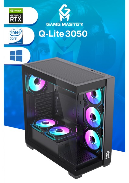 Qlite 3050 Intel I3-12100F Cpu 32GB Ddr4 Ram 512GB M.2 SSD RTX3050 7x Argb Fan Siyah Gaming Pc fiyatları