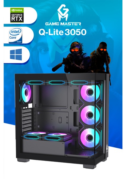 Qlite 3050 Intel I3-12100F Cpu 32GB Ddr4 Ram 512GB M.2 SSD RTX3050 7x Argb Fan Siyah Gaming Pc fırsatları