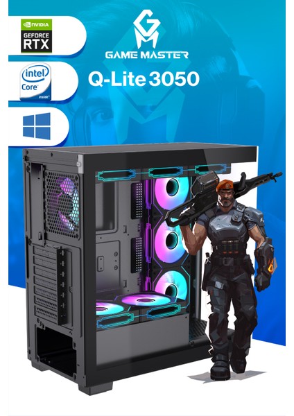 Qlite 3050 Intel I3-12100F Cpu 32GB Ddr4 Ram 512GB M.2 SSD RTX3050 7x Argb Fan Siyah Gaming Pc indirimleri