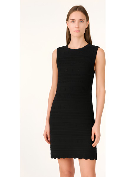 Rtd&vld Kadın VITA-194 Bisiklet Yaka Ajurlu Triko Elbise Siyah
