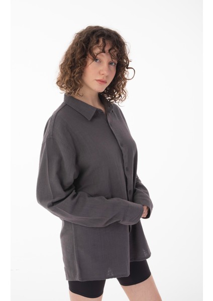 R-6044 Ayaklı Yaka Uzun Kol Keten Gömlek modelleri