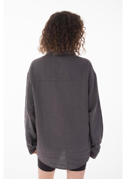 R-6044 Ayaklı Yaka Uzun Kol Keten Gömlek fırsatları