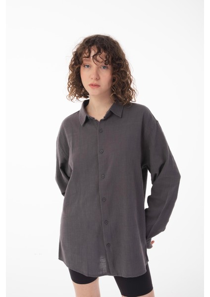 R-6044 Ayaklı Yaka Uzun Kol Keten Gömlek indirimleri