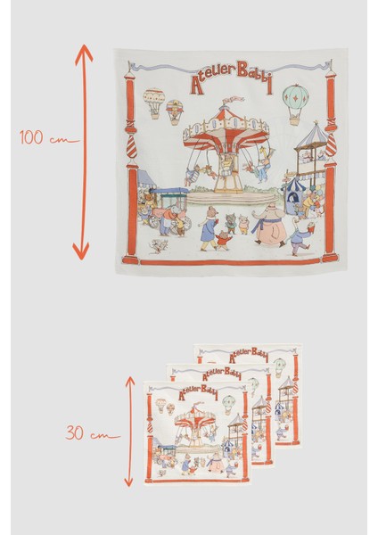 Müslin Bebek Örtüsü ve 3’lü Ağız Bezi Seti - Funfair