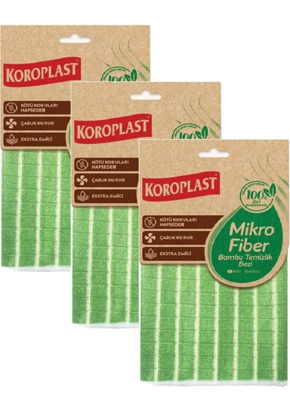 Bambu Özlü Mikrofiber Temizlik Bezi 30 x 30 cm x 3 Adet