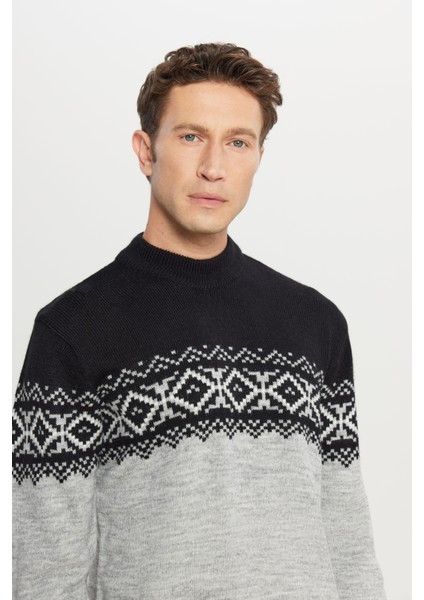 Erkek Siyah-füme Standart Fit Normal Kesim Yarım Balıkçı Yaka Şardonlu Yumuşak Dokulu Triko Kazak fırsatları