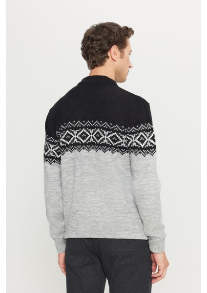 Erkek Siyah-füme Standart Fit Normal Kesim Yarım Balıkçı Yaka Şardonlu Yumuşak Dokulu Triko Kazak indirimleri