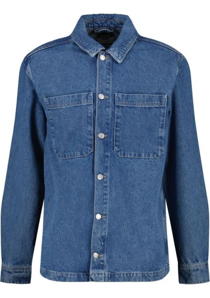 Kadın Büyük Beden Mavi, Çift Cep Kot Gömlek Mont 65N39012 fiyatları