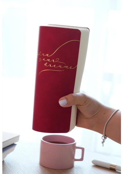 A5 Spiralli Vegan Deri Süresiz Planlayıcı Ajanda. 100 Gr. Ivory. 224 Sayfa. Kırmızı fırsatları