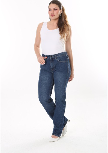 Kadın Büyük Beden Lacivert, Yüksek Bel 5 Cep Kot Pantolon 65N39004 indirimleri