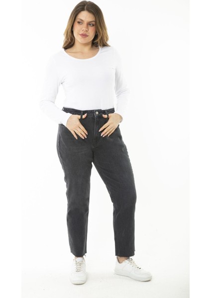 Kadın Büyük Beden Antrasit 5 Cepli Yüksek Bel Kot Pantolon 65N37253 fırsatları