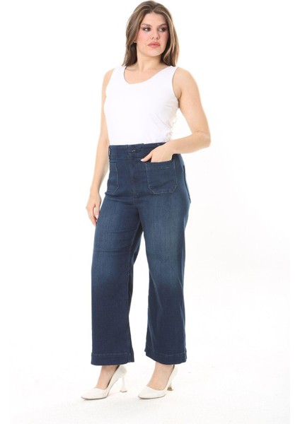 Kadın Büyük Beden Lacivert Yüksek Bel 4 Cepli Likralı Kot Pantolon 65N37922 fiyatları