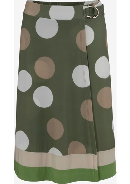 Kadın Büyük Beden Yeşil, Puantiye Desenli, Bel Lastikli ve Toka Detaylı Midi Etek 65N39033 modelleri