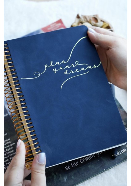 A5 Spiralli Vegan Deri Süresiz Planlayıcı Ajanda. 100 Gr. Ivory. 224 Sayfa. Lacivert fırsatları