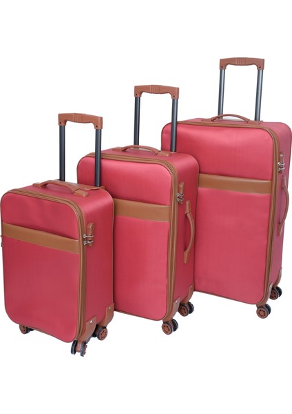 Wordrobe Raflı 4 Teker Çekçekli Kırmızı 3'lü Set Valiz