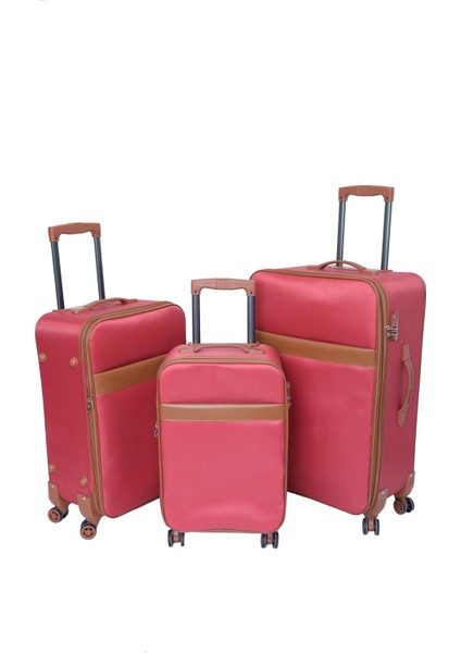 Wordrobe Raflı 4 Teker Çekçekli Kırmızı 3'lü Set Valiz fiyatları