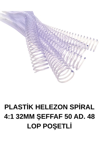 Plastik Helezon Spiral 4:1 32MM Şeffaf 50 Ad. 48 Lop Poşetli