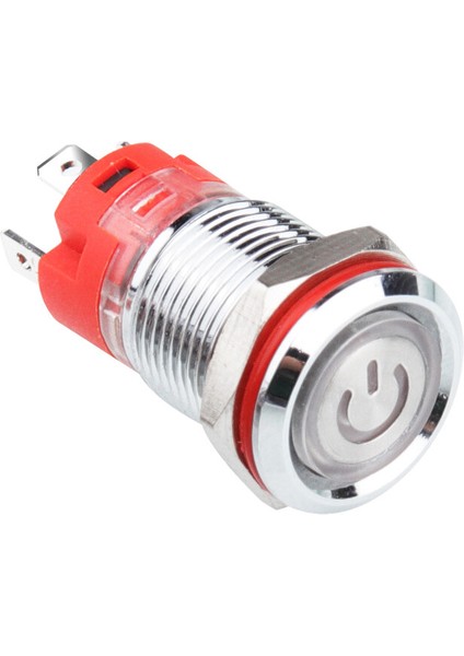WD12D-P1-EC 12MM Düz Yaylı Işıklı Power Metal Buton - Kırmızı