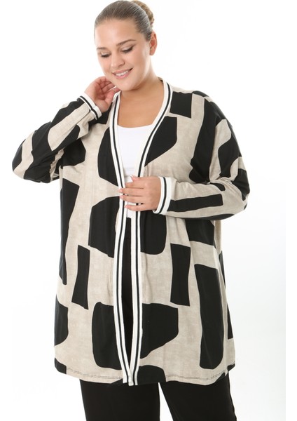 Kadın Likralı Viskon Kumaş Desenli Büyük Beden Hırka