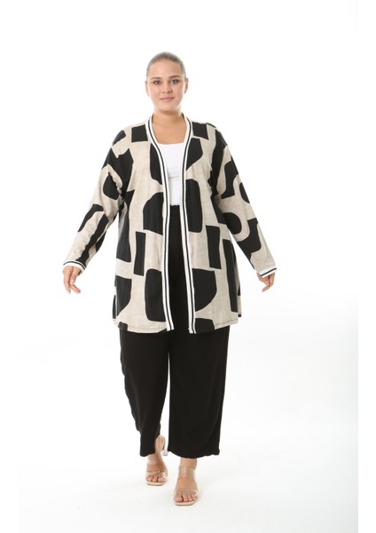 Kadın Likralı Viskon Kumaş Desenli Büyük Beden Hırka fiyatları