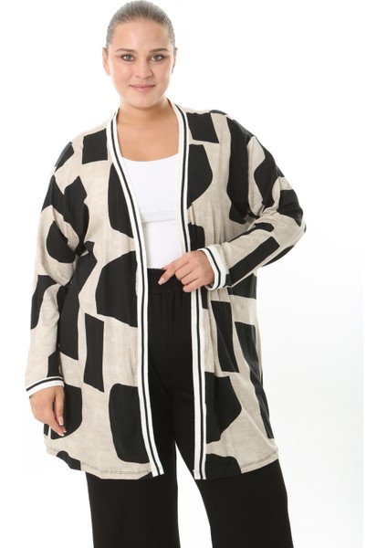 Kadın Likralı Viskon Kumaş Desenli Büyük Beden Hırka modelleri