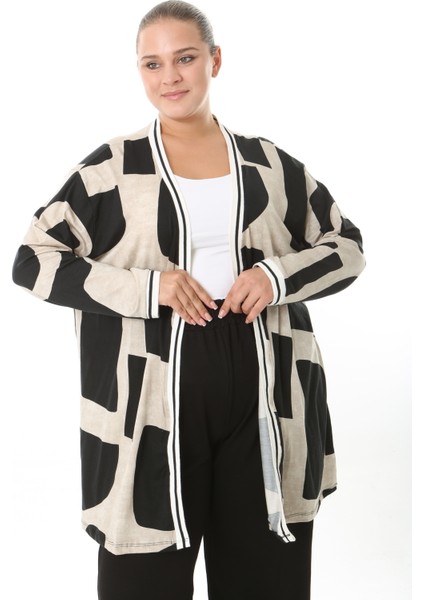 Kadın Likralı Viskon Kumaş Desenli Büyük Beden Hırka fırsatları