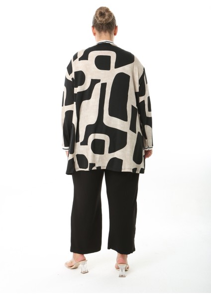 Kadın Likralı Viskon Kumaş Desenli Büyük Beden Hırka indirimleri