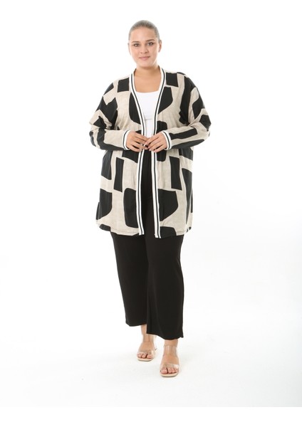 Kadın Likralı Viskon Kumaş Desenli Büyük Beden Hırka