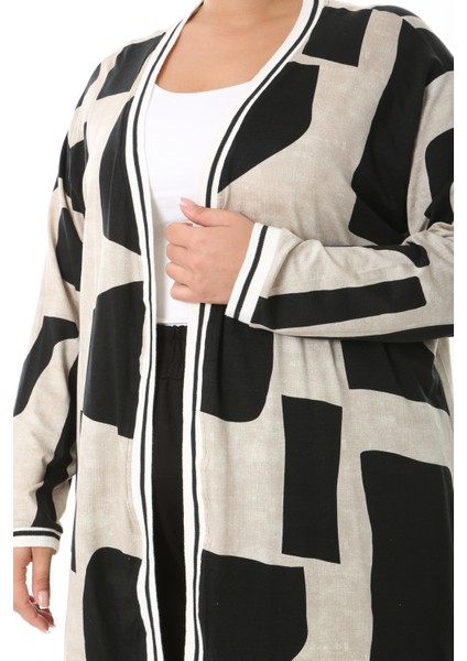 Kadın Likralı Viskon Kumaş Desenli Büyük Beden Hırka