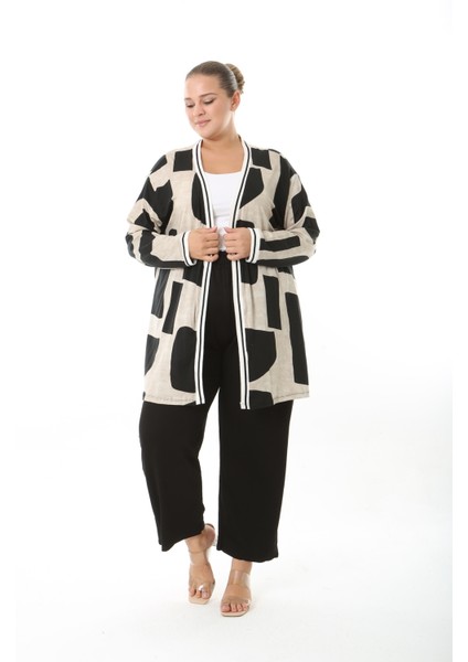 Kadın Likralı Viskon Kumaş Desenli Büyük Beden Hırka