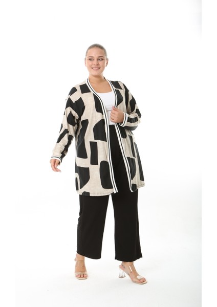 Kadın Likralı Viskon Kumaş Desenli Büyük Beden Hırka