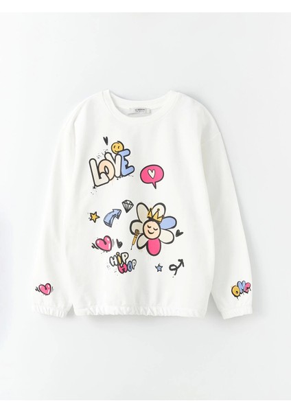 Lcw Kids Ekru Bisiklet Yaka Baskılı Uzun Kollu Kız Çocuk Sweatshirt ve Eşofman Altı fiyatları