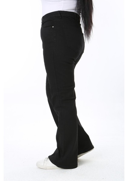 Kadın Büyük Beden Siyah, Paça Fermuarlı, Yüksek Bel Likralı Kot Pantolon 65N39003 fiyatları