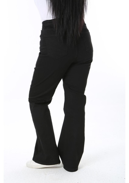 Kadın Büyük Beden Siyah, Paça Fermuarlı, Yüksek Bel Likralı Kot Pantolon 65N39003 modelleri