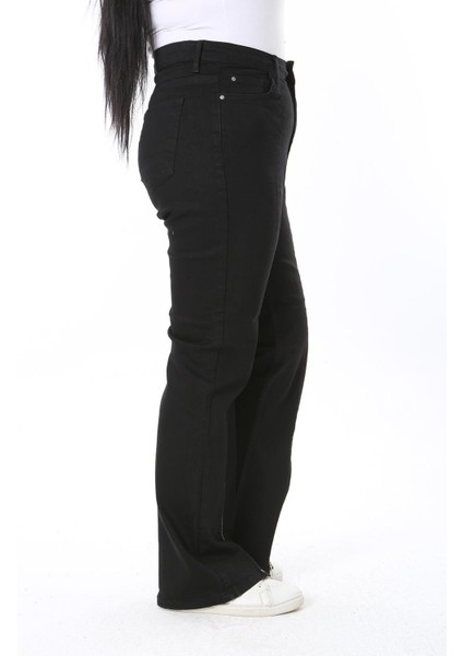 Kadın Büyük Beden Siyah, Paça Fermuarlı, Yüksek Bel Likralı Kot Pantolon 65N39003 fırsatları